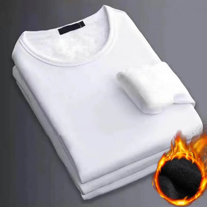 Winter Mens LongSleeved Thermal Underwear TShirt Plus Size Fleece Lined Round Neck Bottoming Shirt  2