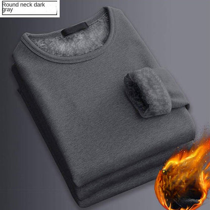 Winter Mens LongSleeved Thermal Underwear TShirt Plus Size Fleece Lined Round Neck Bottoming Shirt  1