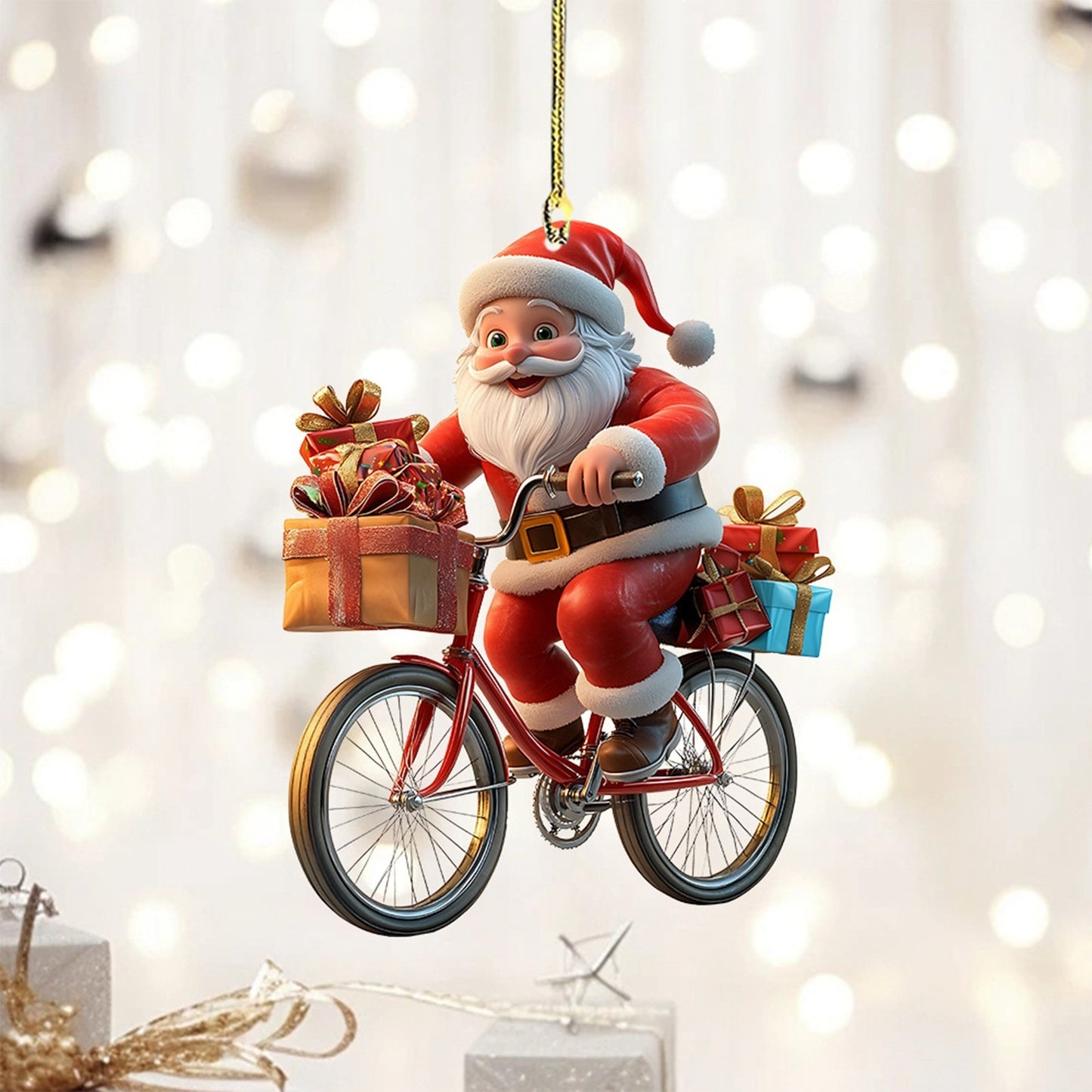 Cartoon Santa Claus Bicycle Gifts 2d Acrylic Winter Decorative Hanging Christmas Pendants Christmas 1