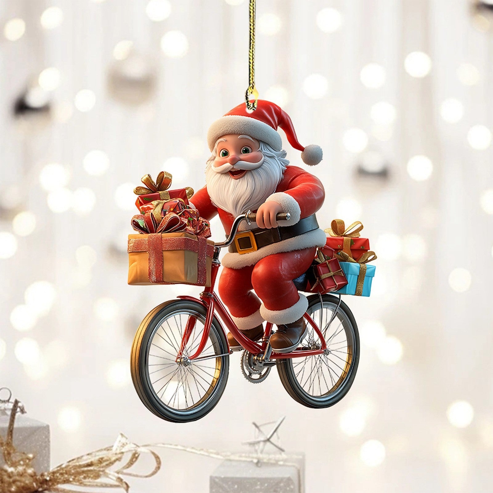 Cartoon Santa Claus Bicycle Gifts 2d Acrylic Winter Decorative Hanging Christmas Pendants Christmas 1