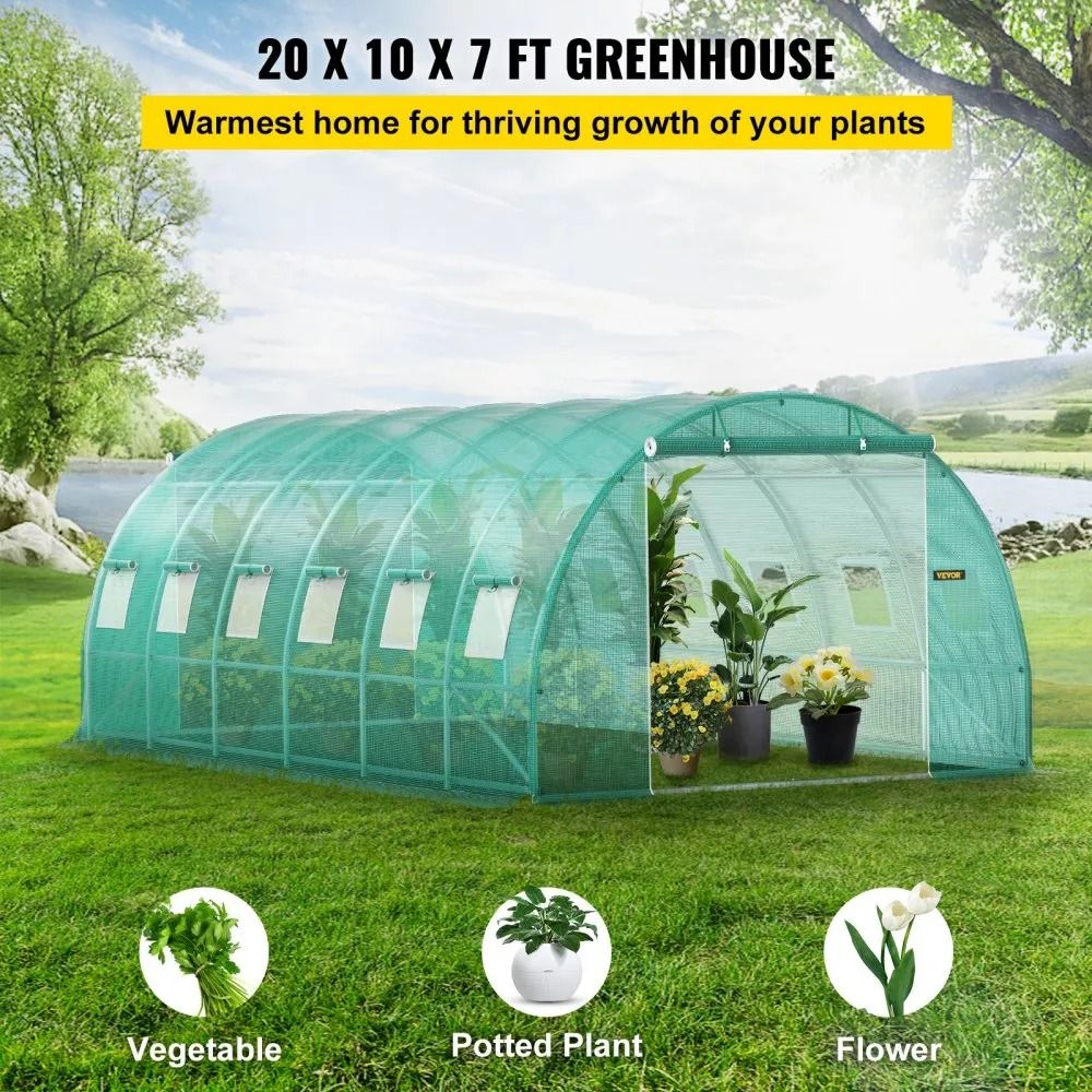 Walkin Tunnel Greenhouse Portable Plant Hot House Galvanized Steel Hoops Rollup Windows Zippered Do 1