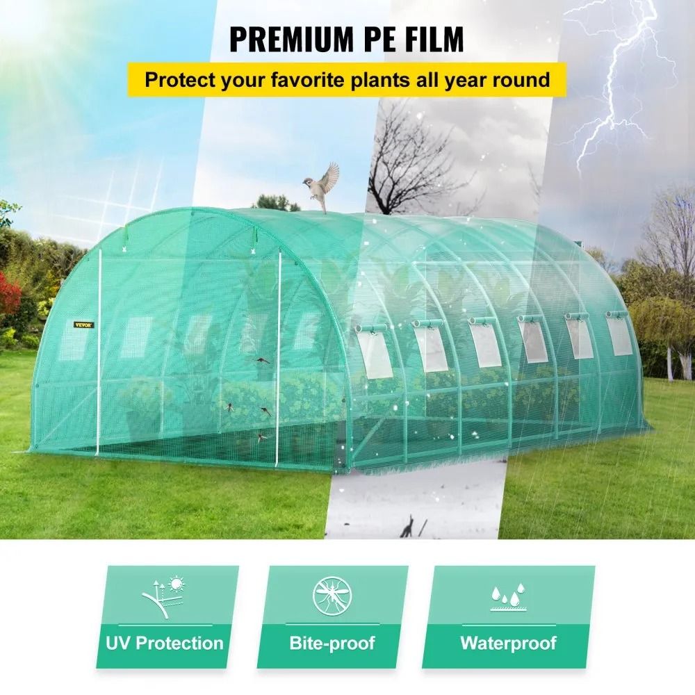 Walkin Tunnel Greenhouse Portable Plant Hot House Galvanized Steel Hoops Rollup Windows Zippered Do 2