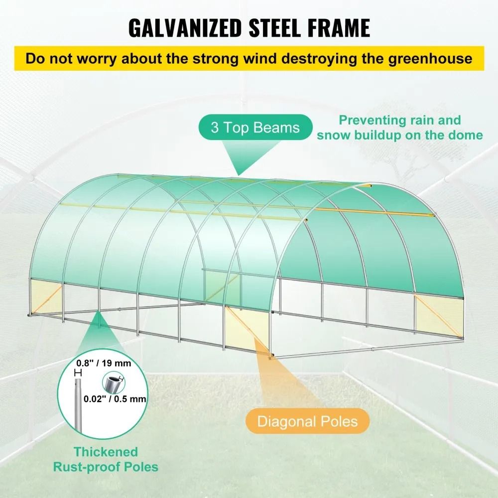 Walkin Tunnel Greenhouse Portable Plant Hot House Galvanized Steel Hoops Rollup Windows Zippered Do 6