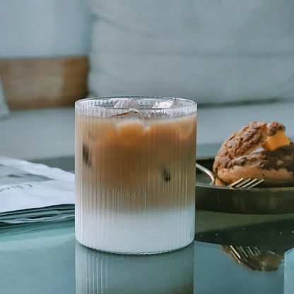 Coffee Mug Transparent Glass Cup Striped Drink Ware Creative Bubble Tea Cup Whiskey Shot Glass Set 2