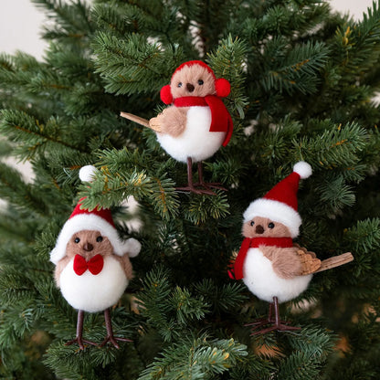 Foam Red Scarf Hats Bird Xmas Tree, Christmas Simulation Bird Hanging Pendant, Ornaments Merry Christmas Decorr