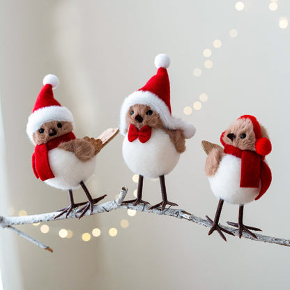 Foam Red Scarf Hats Bird Xmas Tree Christmas Simulation Bird Hanging Pendant Ornaments Merry Christ 3