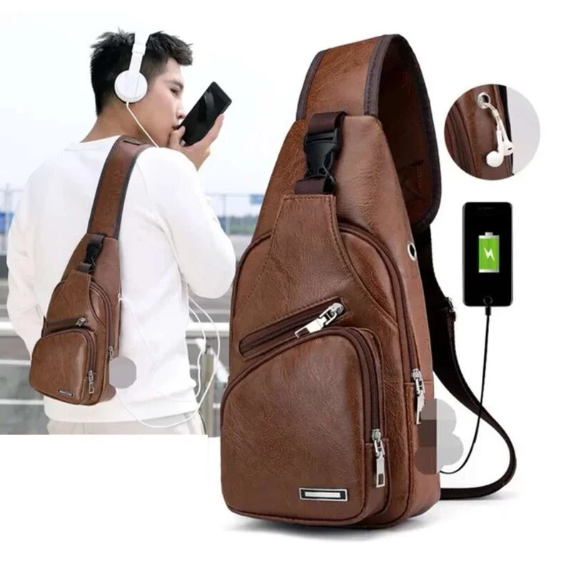 Solid Color PU, Simple and Fashionable Casual, Crossbody Bag for Commuting, MEN'S Chest Bag