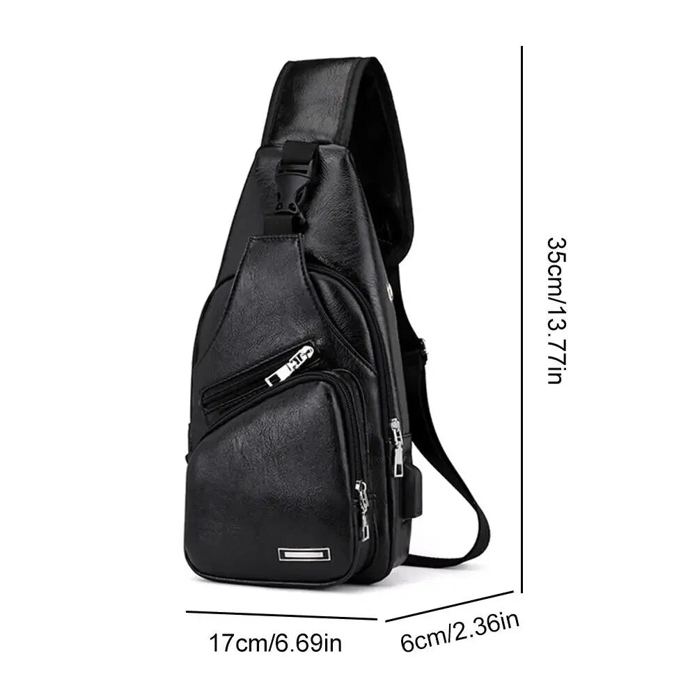 Solid Color PU Simple And Fashionable Casual Crossbody Bag For Commuting MENS Chest Bag 1