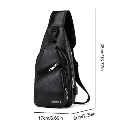 Solid Color PU Simple And Fashionable Casual Crossbody Bag For Commuting MENS Chest Bag 1