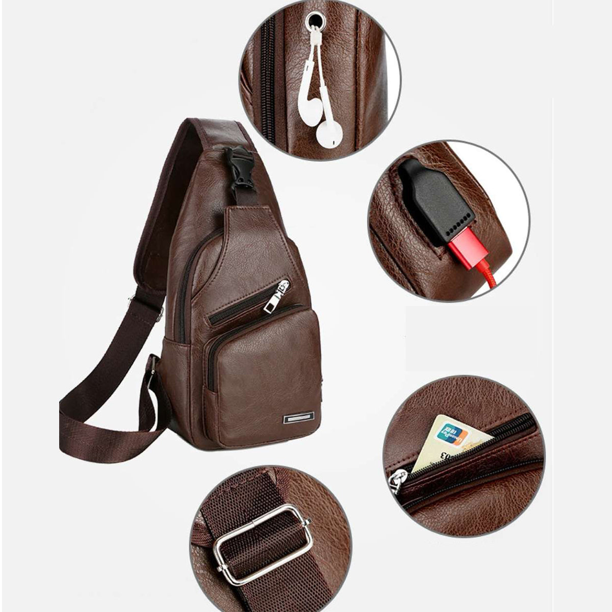 Solid Color PU Simple And Fashionable Casual Crossbody Bag For Commuting MENS Chest Bag 2
