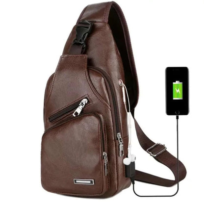 Solid Color PU Simple And Fashionable Casual Crossbody Bag For Commuting MENS Chest Bag 7