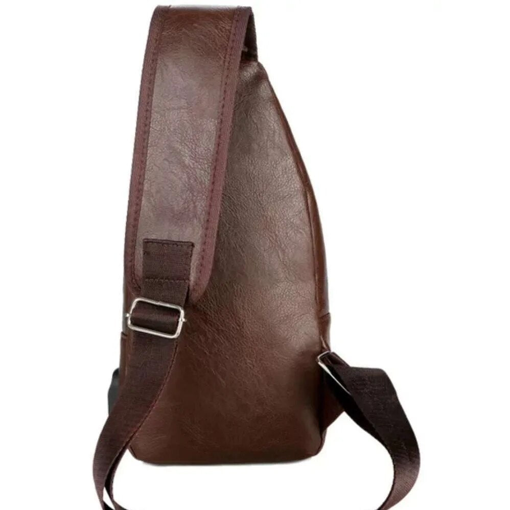 Solid Color PU Simple And Fashionable Casual Crossbody Bag For Commuting MENS Chest Bag 4