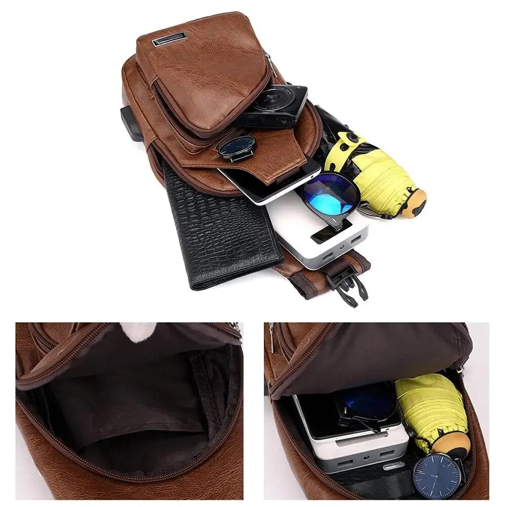 Solid Color PU Simple And Fashionable Casual Crossbody Bag For Commuting MENS Chest Bag 5