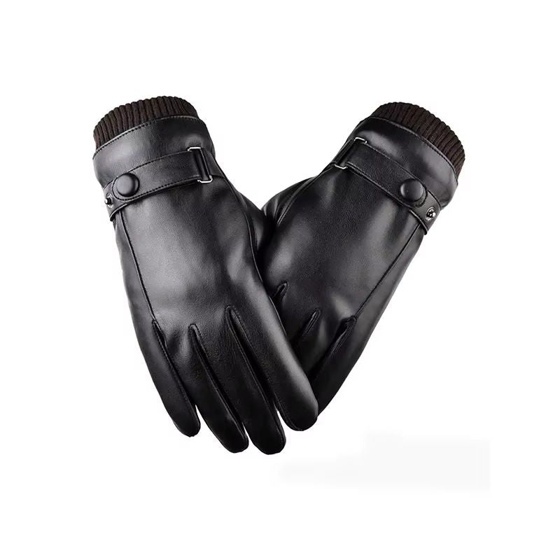 Mens Winter Black Pu Leather Driving Gloves Touchscreen