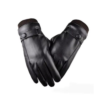 Mens Winter Black Pu Leather Driving Gloves Touchscreen