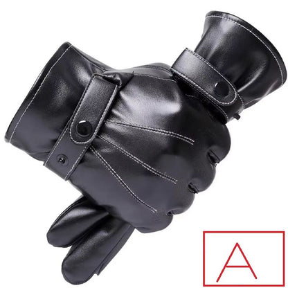 Mens Winter Black Pu Leather Driving Gloves Touchscreen 1