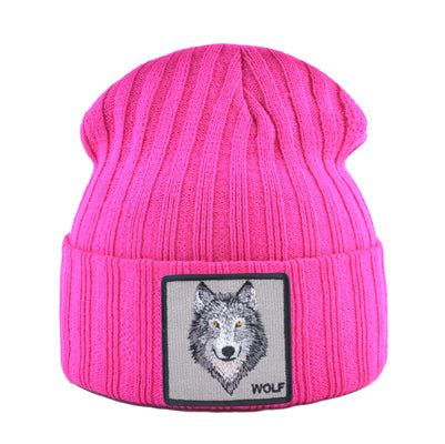 Unisex Knitting Streetwear, Hip Hop Bonnet Caps, New Fashion Knitted Hats For Men, Women Wolf Pattern Skullies