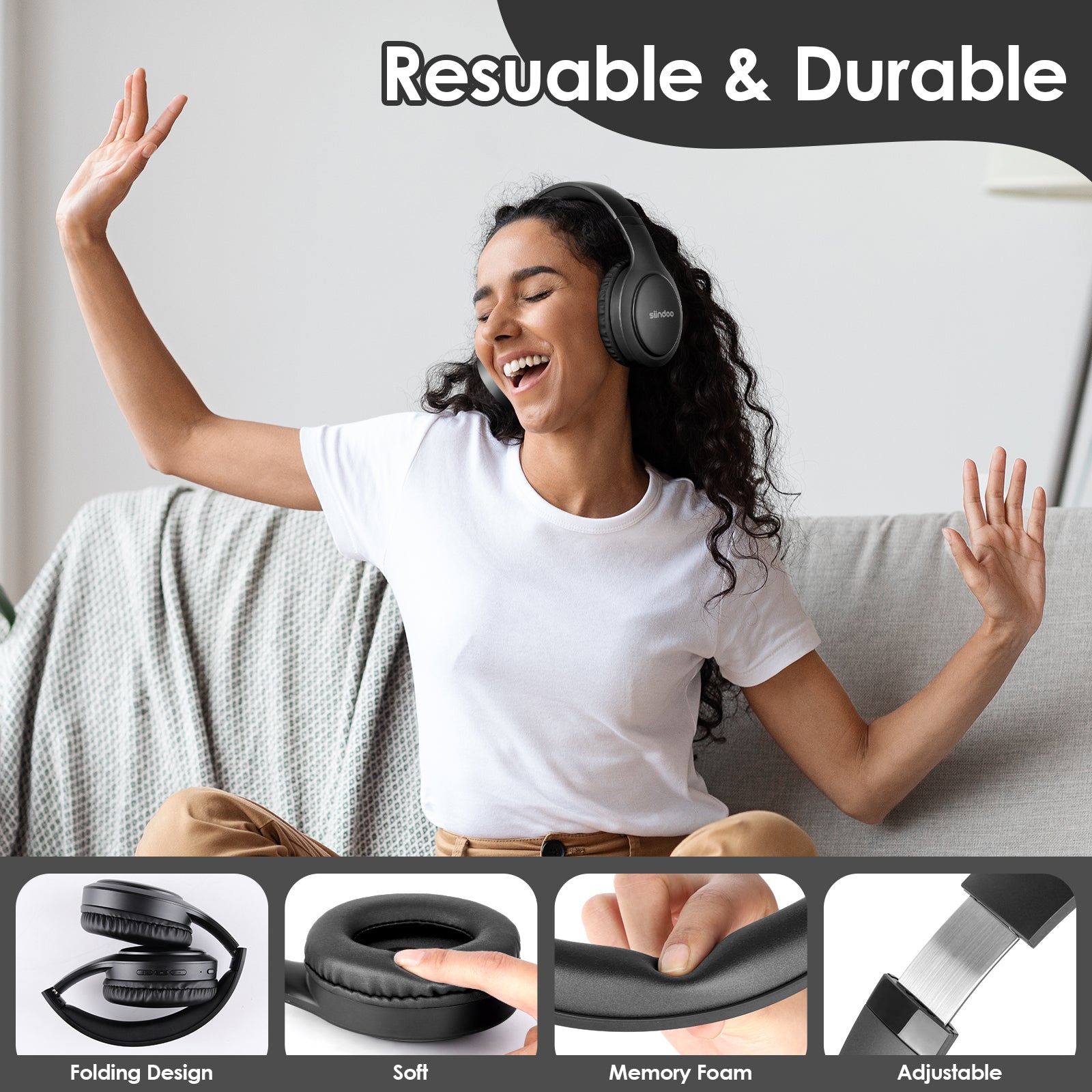 Wireless Bluetooth Headphones Fold Able Stereo Earphones Noise Cancelling Mic Super Bass Headset Fo 5