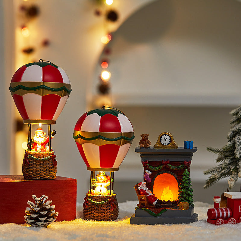 Santa Claus Snowman Hot Air Balloon Ornament, Christmas Decorations, Glowing LED Lights, Bedside Table Ornament