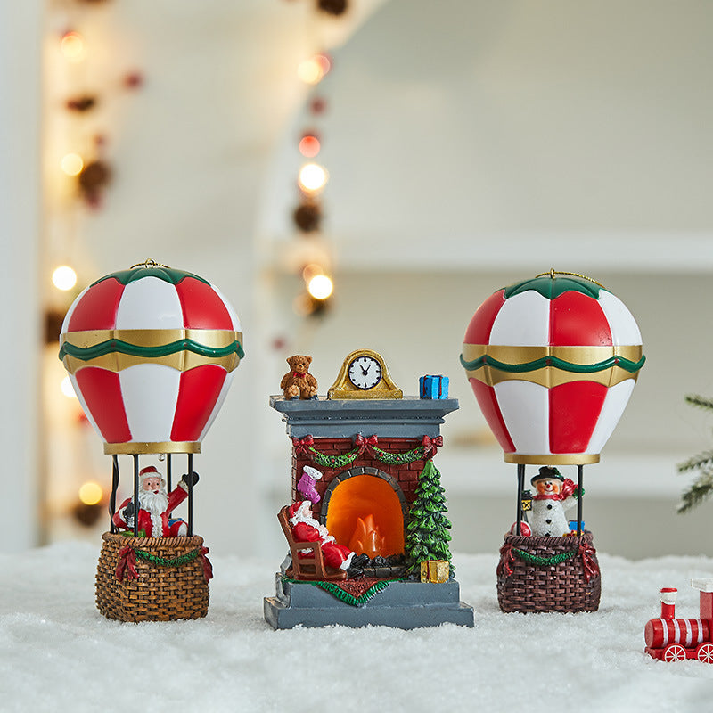 Santa Claus Snowman Hot Air Balloon Ornament, Christmas Decorations, Glowing LED Lights, Bedside Table Ornament