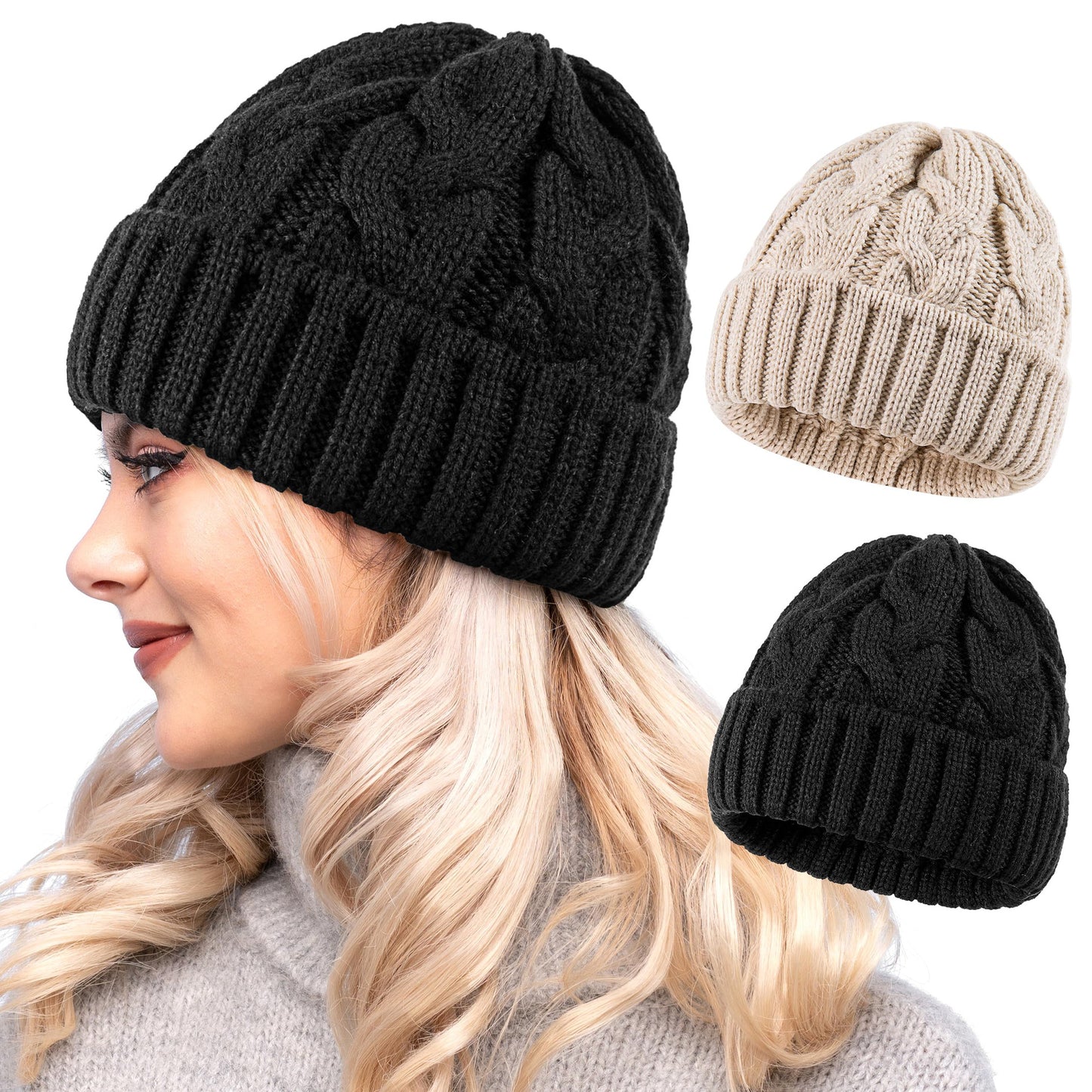 Handmade Female Warm Hat, Winter Women Beanie, Chunky Knitted Bonnet, New Autumn Stretchy Girl Hats