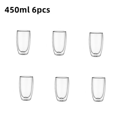 Double-Wall Clear Glass Espresso Cups, Insulated Coffee, Latte, Tea, Cafe, Milk, Restaurant Use