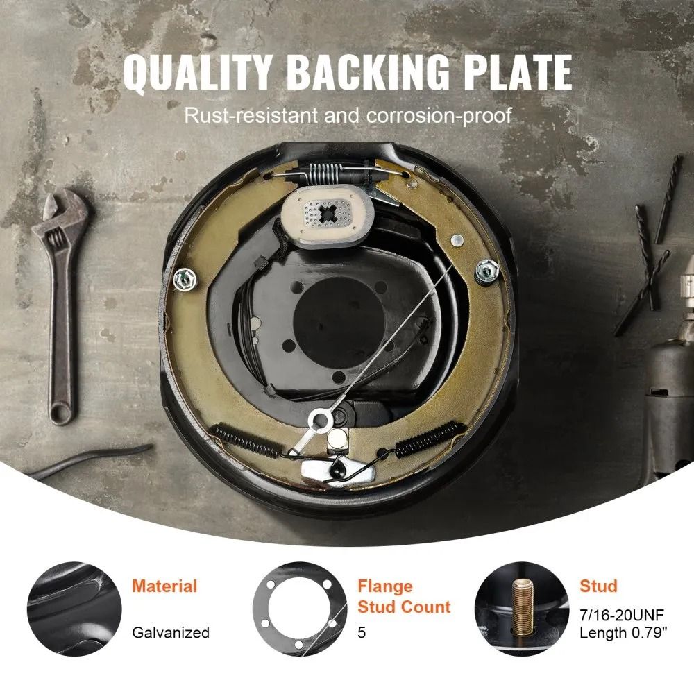 Electric Trailer Brake SelfAdjusting Pairs Brakes Kit For High Lbs Axle Backing Plates Hole Mountin