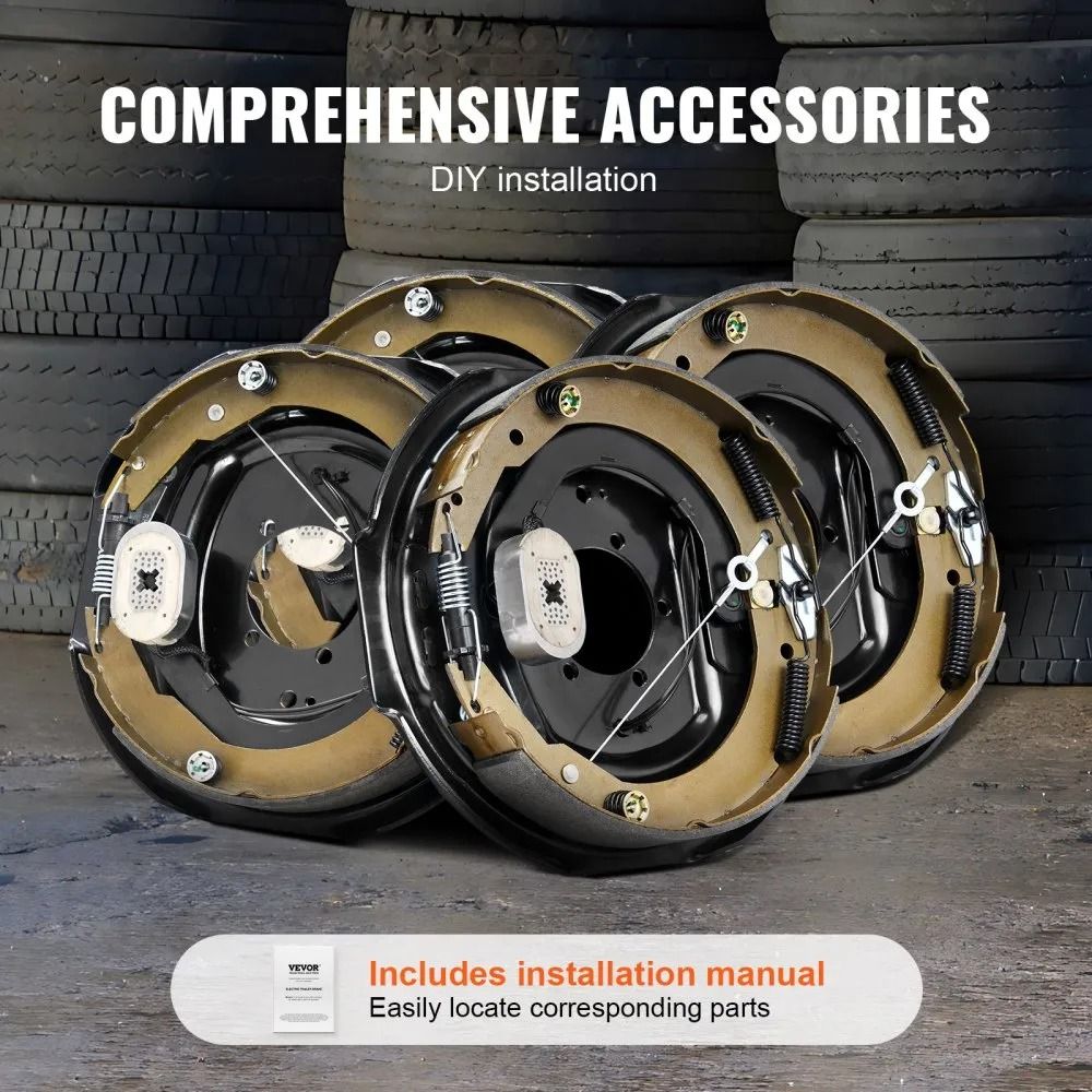 Electric Trailer Brake SelfAdjusting Pairs Brakes Kit For High Lbs Axle Backing Plates Hole Mountin