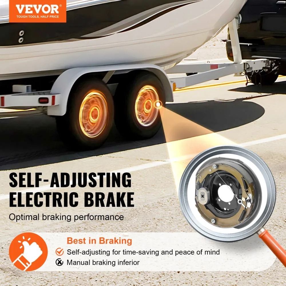 Electric Trailer Brake SelfAdjusting Pairs Brakes Kit For High Lbs Axle Backing Plates Hole Mountin