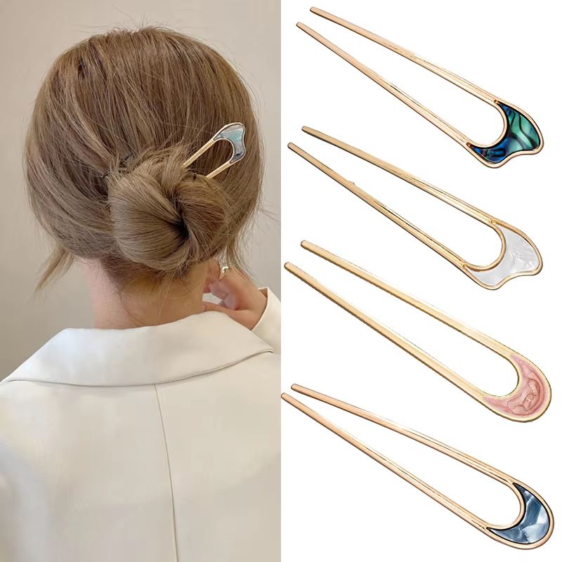 LunaShell Shell Hairpin  Silver  Gold Enamel U Shape Hair Stick For Women 1