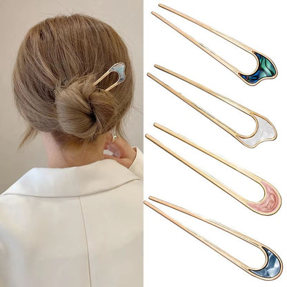 LunaShell Shell Hairpin  Silver  Gold Enamel U Shape Hair Stick For Women 1