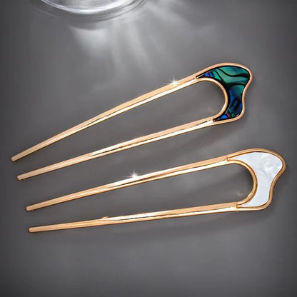 LunaShell Shell Hairpin  Silver  Gold Enamel U Shape Hair Stick For Women 5