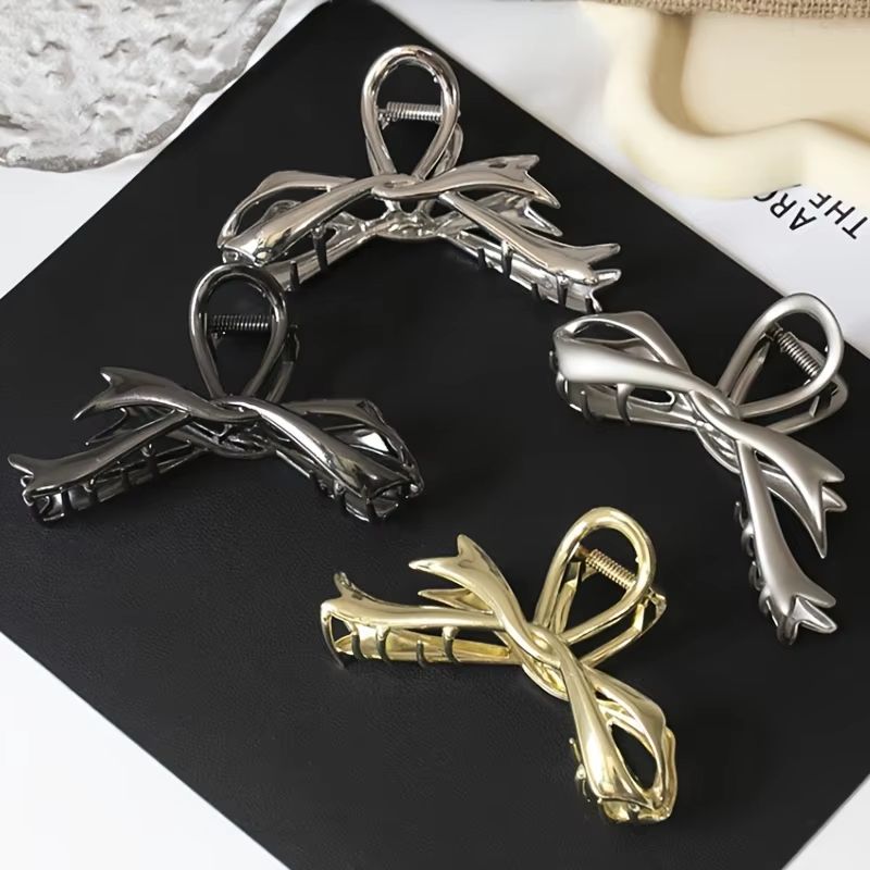 RibbonCharm Bow Hair Claw  Vintage Metal Ribbon Clip For Ponytails  Updos 2