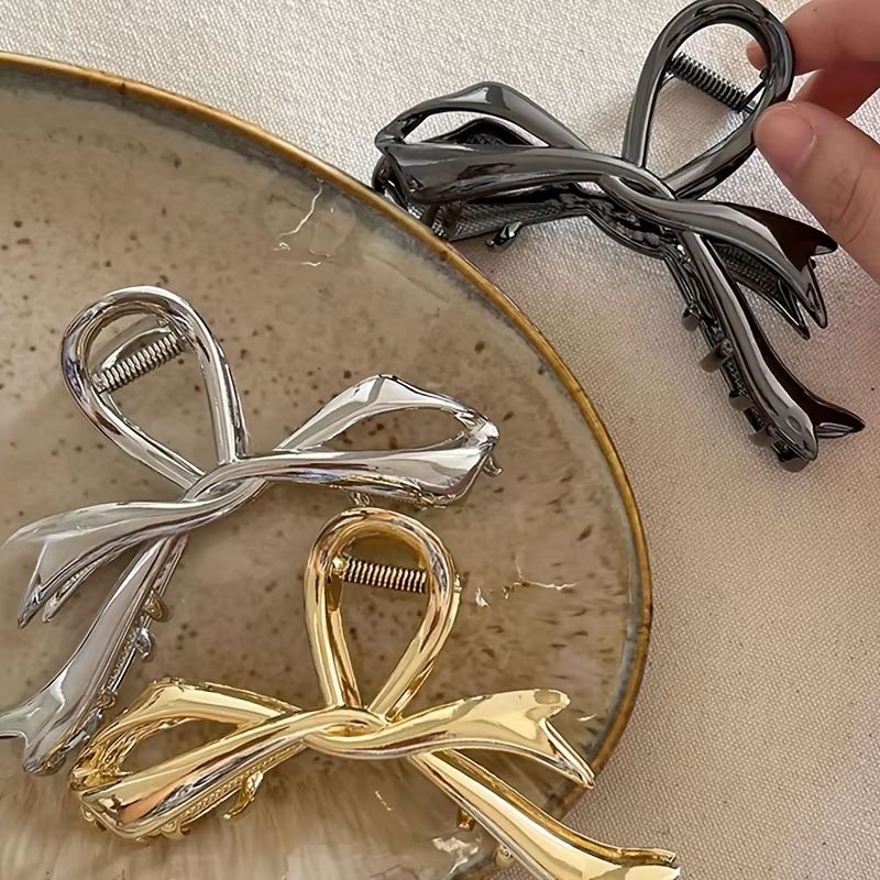 RibbonCharm Bow Hair Claw  Vintage Metal Ribbon Clip For Ponytails  Updos 5