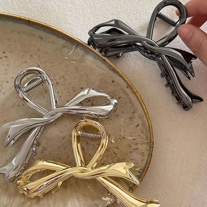RibbonCharm Bow Hair Claw  Vintage Metal Ribbon Clip For Ponytails  Updos 5