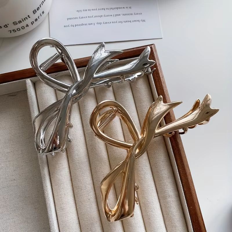 RibbonCharm Bow Hair Claw  Vintage Metal Ribbon Clip For Ponytails  Updos 8