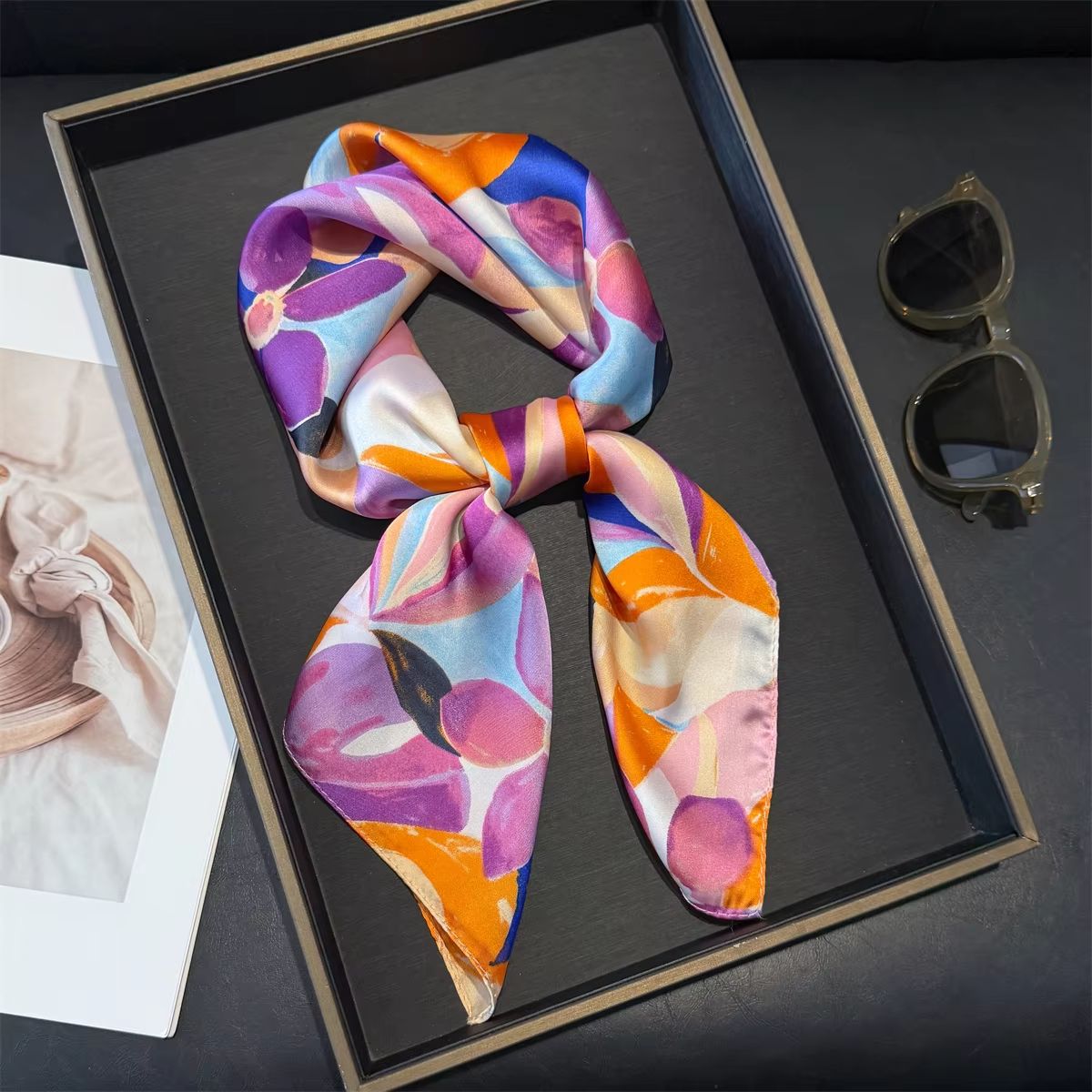 Blush Bloom Silk Scarf 70cm Pink Floral Square Scarf For Women 21