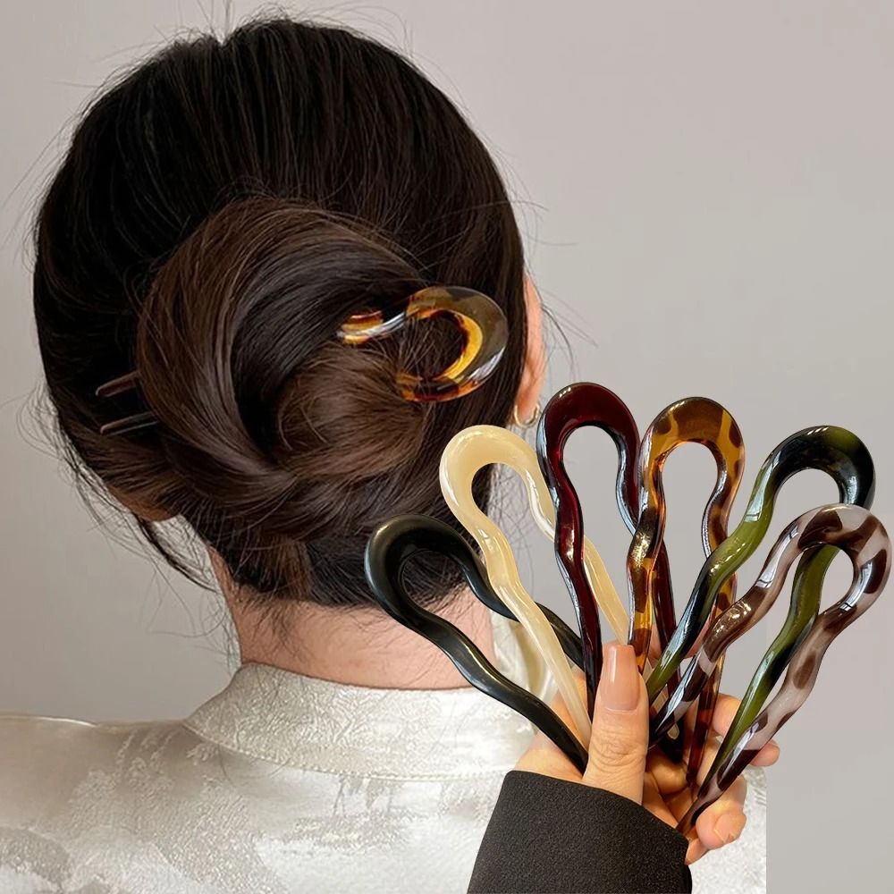 U Shaped Hair Fork – Tortoiseshell Acrylic Hairpin for Elegant Everyday Styling