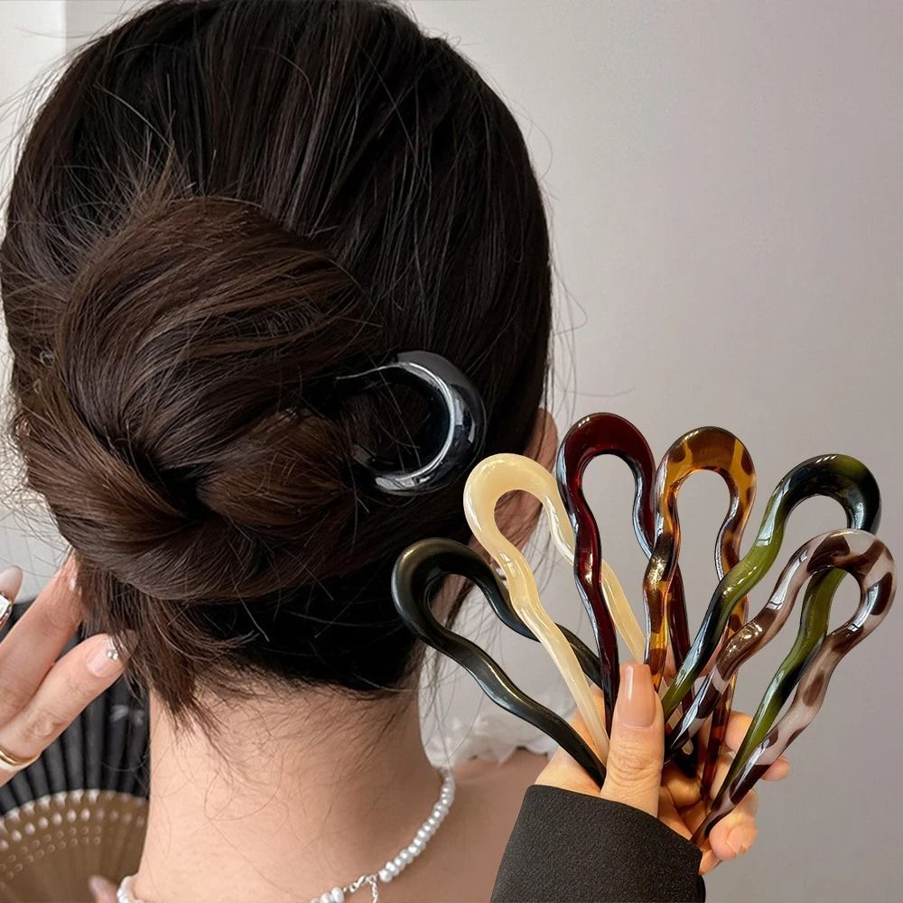 U Shaped Hair Fork  Tortoiseshell Acrylic Hairpin For Elegant Everyday Styling 1