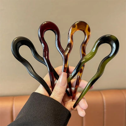 U Shaped Hair Fork  Tortoiseshell Acrylic Hairpin For Elegant Everyday Styling 3