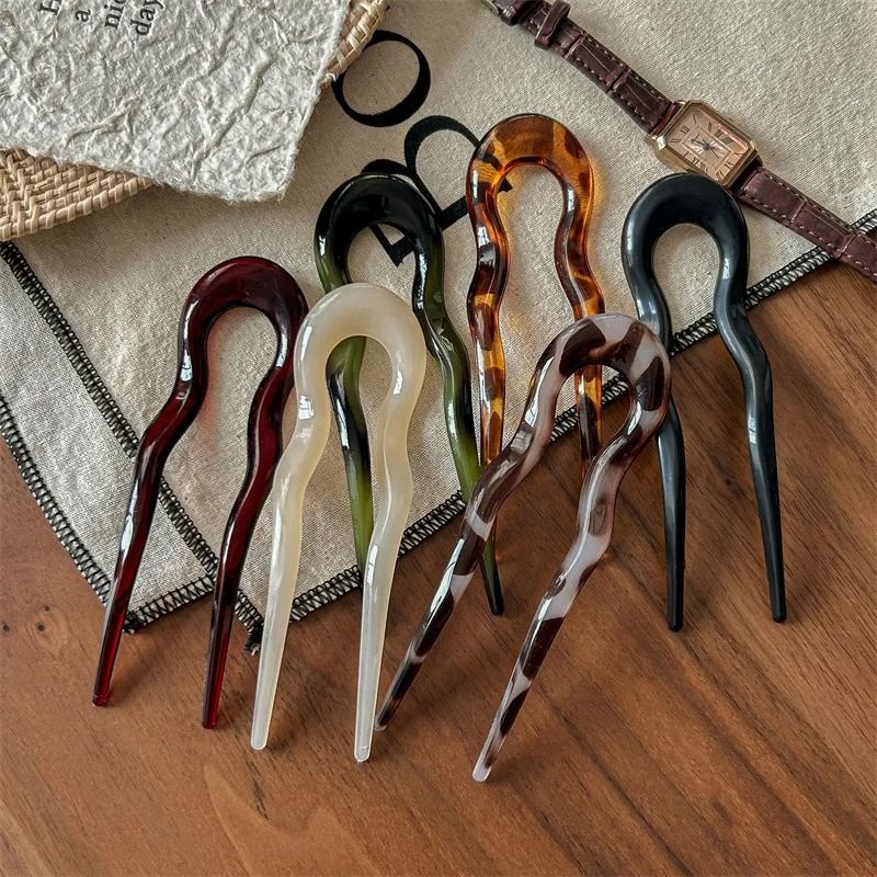 U Shaped Hair Fork  Tortoiseshell Acrylic Hairpin For Elegant Everyday Styling 4