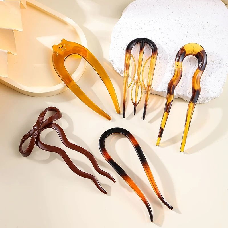 U Shaped Hair Fork  Tortoiseshell Acrylic Hairpin For Elegant Everyday Styling 15