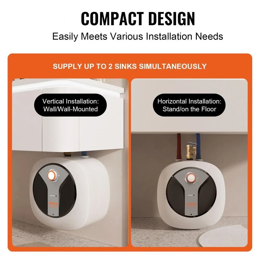 Electric MiniTank Water Heater Tank Hot Water Boiler Safety Temperature Pressure Valve Easy Install 4