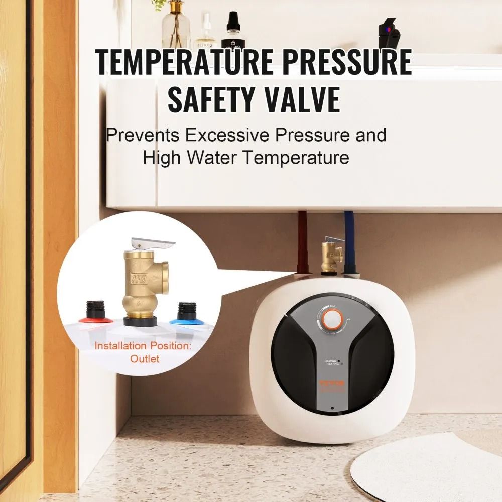 Electric MiniTank Water Heater Tank Hot Water Boiler Safety Temperature Pressure Valve Easy Install 2