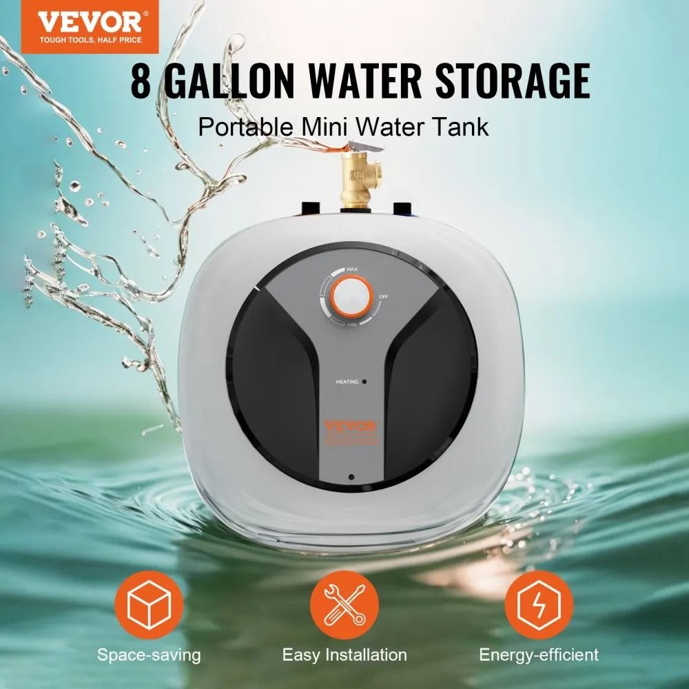 Electric MiniTank Water Heater Tank Hot Water Boiler Safety Temperature Pressure Valve Easy Install 1