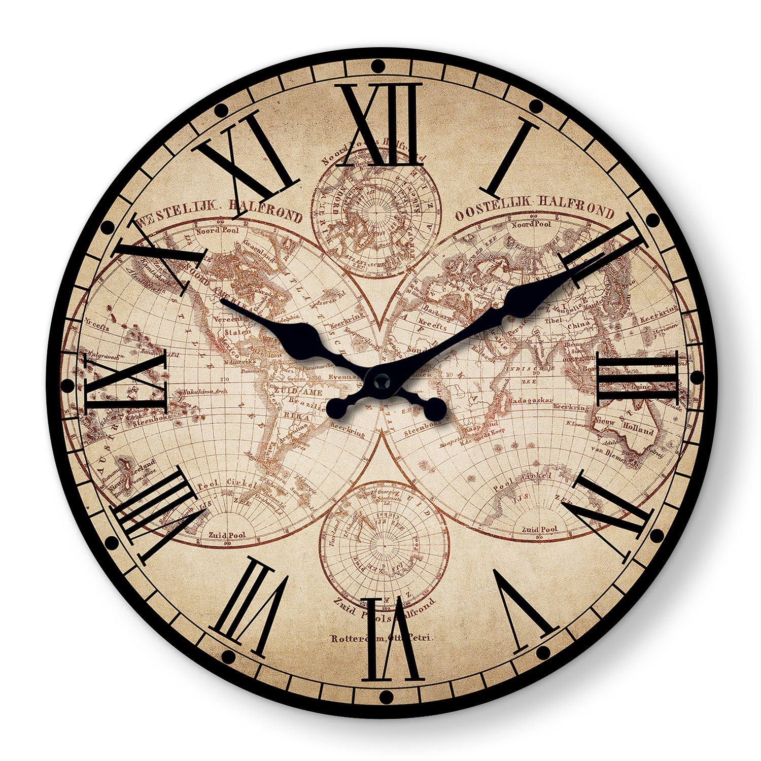 Retro Nautical Wall Clock, Wooden Compass Pattern Clock, Silent Quartz Home Decoration, Beach Boat Living Room Bedroom