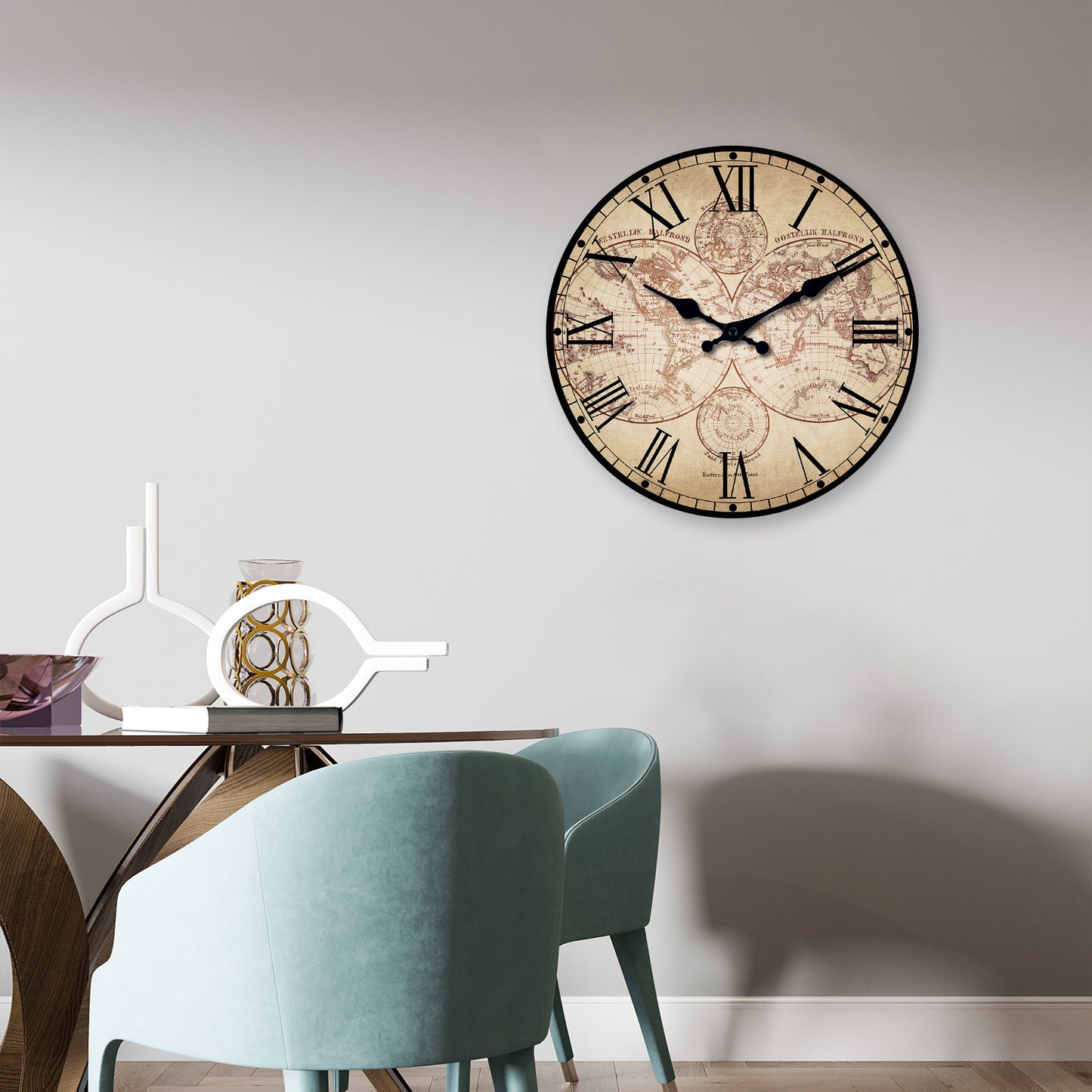 Retro Nautical Wall Clock Wooden Compass Pattern Clock Silent Quartz Home Decoration Beach Boat Liv 3