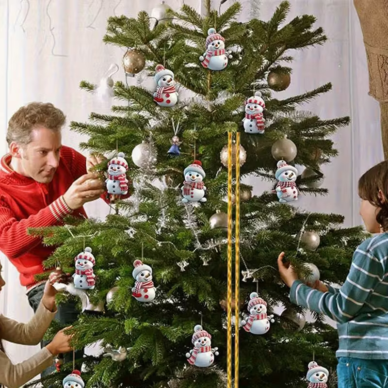 Christmas Car Rearview Mirror Pendants Snowman Acrylic Decorative Car Pendants Holiday Tree Hanging 4