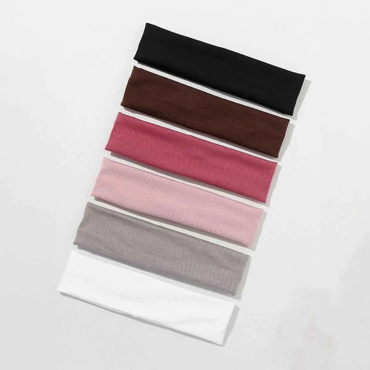 6pcs Basic Solid Color Sports Yoga Headband  Sweat Absorbing Elastic Hair Bands For Men And Women 7