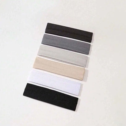 6pcs Basic Solid Color Sports Yoga Headband  Sweat Absorbing Elastic Hair Bands For Men And Women 10